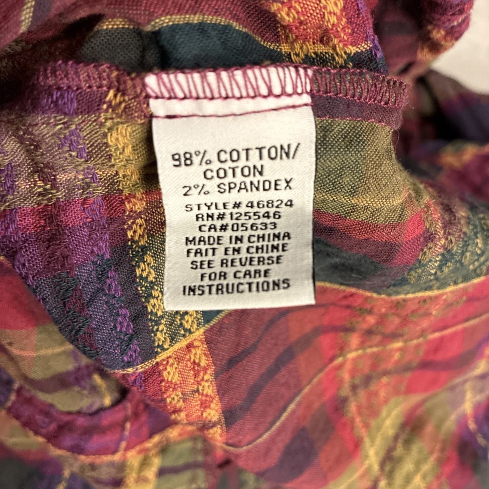 Habitat Women's Top XL Plaid Multi‎ Windowpane Shirt in Forest Cabincore Granola - Picture 8 of 11